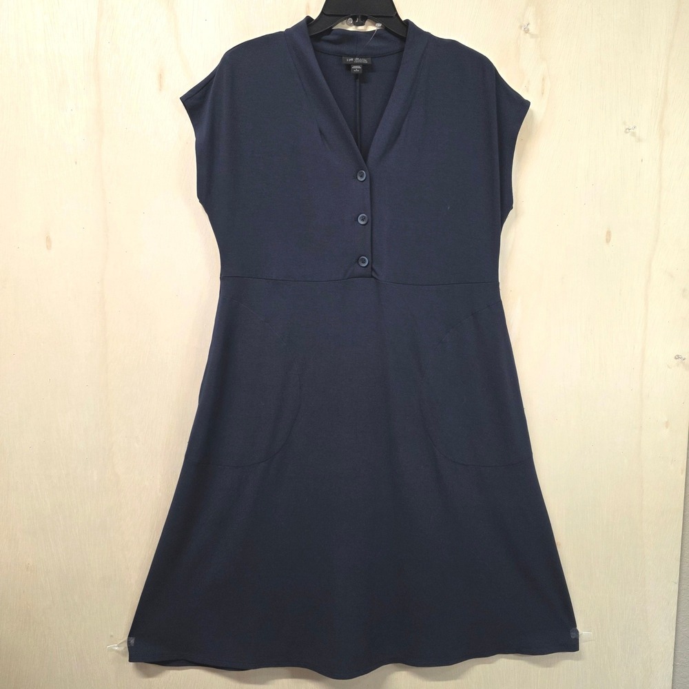 J.Jill Wearever Navy Blue V-Neck Cap Sleeve Pocket A-Line Dress Small Petite